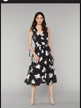 Banana Republic Black Floral Wrap Midi Dress